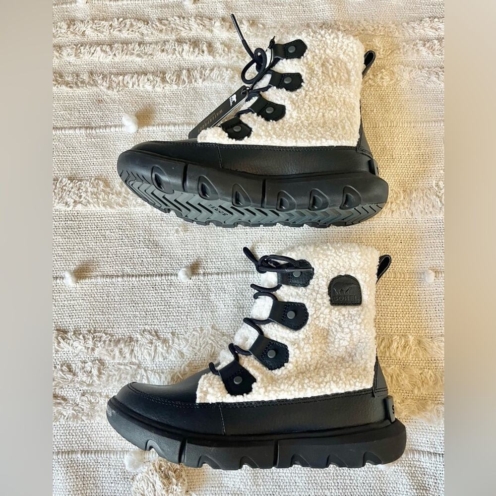 Sorel Women's Explorer II Joan Cozy Black White Sea Salt Boots size 6 - Picture 8 of 10